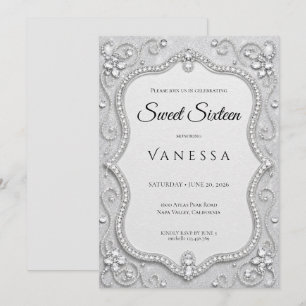 Invitation Luxueux Sweet 16 paillettes strass argentés