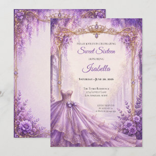 Invitation Luxueux Sweet Sixteen Princesse Violet