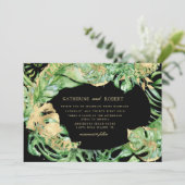 Invitation Luxueux Tropical Golden Foliage Mariage (Debout devant)