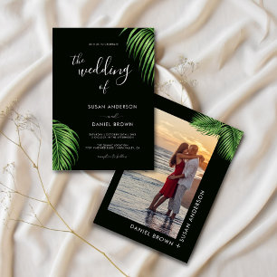 Invitation Luxueux Tropical Watercolor Palm Feuille Mariage