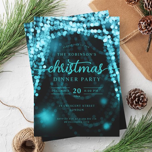 Invitation Luxueux Turquoise Winter Lights Noël