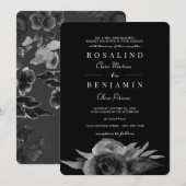Invitation Luxueux unique Mariage Floral noir et blanc (Devant / Derrière)