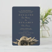 Invitation Luxueux Unique Marine Bleu Golden Floral Mariage (Debout devant)