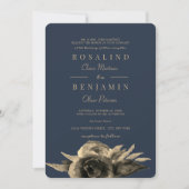 Invitation Luxueux Unique Marine Bleu Golden Floral Mariage (Devant)
