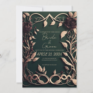 Invitation Luxueux vert foncé et or.