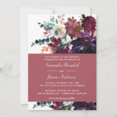 Invitation Luxueux vin Rose Aquarelle Mariage Floral (Devant)