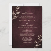 Invitation Luxuriant Bourgogne Floral Gold Mariage islamique (Devant)