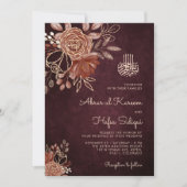 Invitation Luxuriant Bourgogne Floral Gold Mariage islamique (Devant)