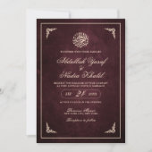 Invitation Luxuriant Bourgogne Gold Frame Mariage islamique (Devant)
