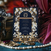 Invitation Luxuriant Navy Blue & Antique Gold Floral Mariage