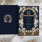Invitation Luxuriant Navy Blue & Antique Gold Floral Mariage