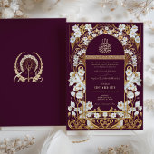 Invitation Luxuriant Plum Bourgogne et Mariage islamique Or