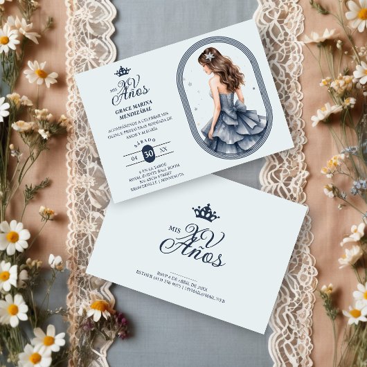 Invitation Luxurious Blue Oval Frame Charming Quinceañera 