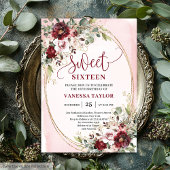 Invitation Luxurious Burgundy Blush Floral Sweet Sixteen Card