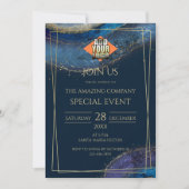 Invitation Luxurious Dark Blue and Gold Elegant Event  (Devant)