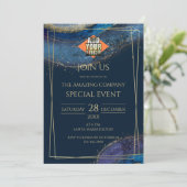 Invitation Luxurious Dark Blue and Gold Elegant Event  (Debout devant)