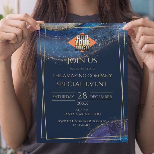 Invitation Luxurious Dark Blue and Gold Elegant Event 