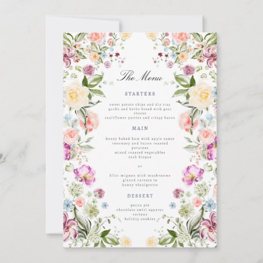 Invitation Luxurious Garden Floral Wedding Menu Card (Devant)