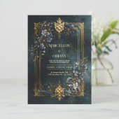Invitation Luxury Baroque Gold Frame Dark Teal Floral Wedding (Debout devant)