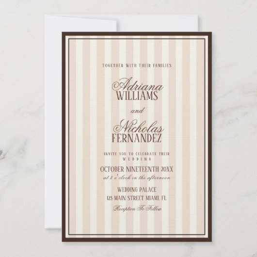 Invitation Luxury Beige Espresso Stripes Wedding (Devant)