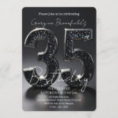 Invitation Luxury Black Glitter Silver Sparkle 35th Birthday (Devant)