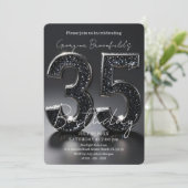 Invitation Luxury Black Glitter Silver Sparkle 35th Birthday (Debout devant)
