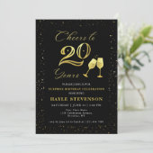 Invitation Luxury Black Gold Confetti encourage à 20e anniver (Debout devant)