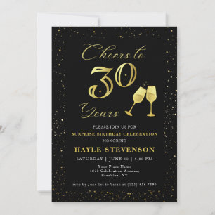 Invitation Luxury Black Gold Confetti encourage à 30e anniver