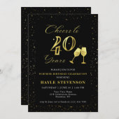 Invitation Luxury Black Gold Confetti encourage à 40e anniver (Devant / Derrière)