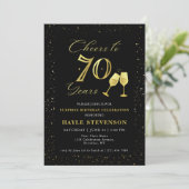Invitation Luxury Black Gold Confetti encourage à 70e anniver (Debout devant)