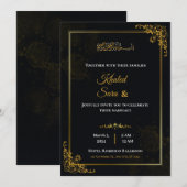 Invitation Luxury Black & Gold Ornate Muslim Islamic Wedding  (Devant / Derrière)