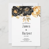 Invitation Luxury black ivory gold peony floral Wedding  (Devant)