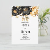 Invitation Luxury black ivory gold peony floral Wedding  (Debout devant)