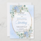 Invitation Luxury Blue Floral Wheat Gold Oval Wedding Invites (Devant)