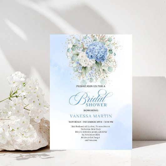 Invitation Luxury Blue Hydrangea Bridal Shower Gold Invitatio