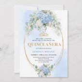Invitation Luxury Blue Hydrangeas Gold 15th Birthday Invite (Devant)