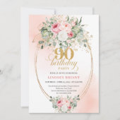 Invitation Luxury Blush Rose Gold Boho 90th Birthday Invite (Devant)