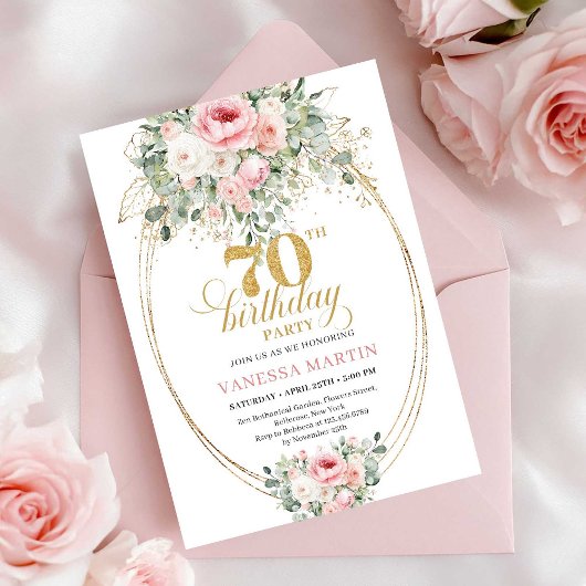 Invitation Luxury Blush Roses Digital 70th Birthday Invite