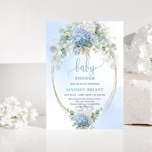 Invitation Luxury Bohemian Blue Hydrangea Baby Shower Invite