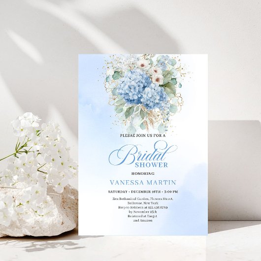 Invitation Luxury Bohemian Blue Hydrangea Bridal Shower Invit