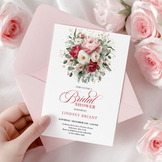 Invitation Luxury Bohemian Crimson Red White Greenery Shower