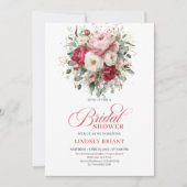 Invitation Luxury Bohemian Crimson Red White Greenery Shower (Devant)