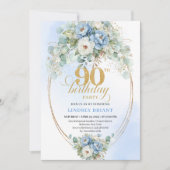 Invitation Luxury Boho Blue Peonies Eucalyptus Gold Birthday (Devant)