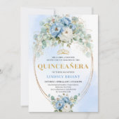 Invitation Luxury Boho Blue Peonies Quinceañera Printable (Devant)