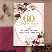 Invitation Luxury Boho Burgundy Gold Floral 60th Birthday