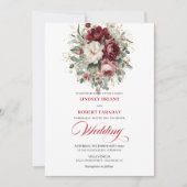 Invitation Luxury Boho Burgundy White Floral Gold Wedding  (Devant)