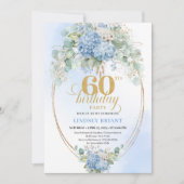 Invitation Luxury Boho Dusty Blue Flowers 60th Birthday (Devant)