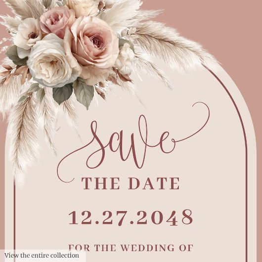 Invitation Luxury Boho Dusty Pink Floral Save the Date Card