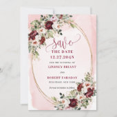 Invitation Luxury Boho Maroon Blush Gold Roses Save Date (Devant)