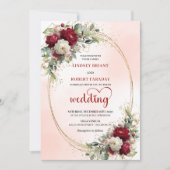 Invitation Luxury Burgundy Boho Floral Wedding Gold Invitatio (Devant)